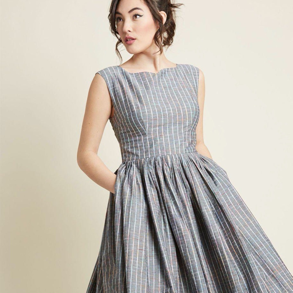 Modcloth "Fabulous Fit and Flare" in Grey Stripes